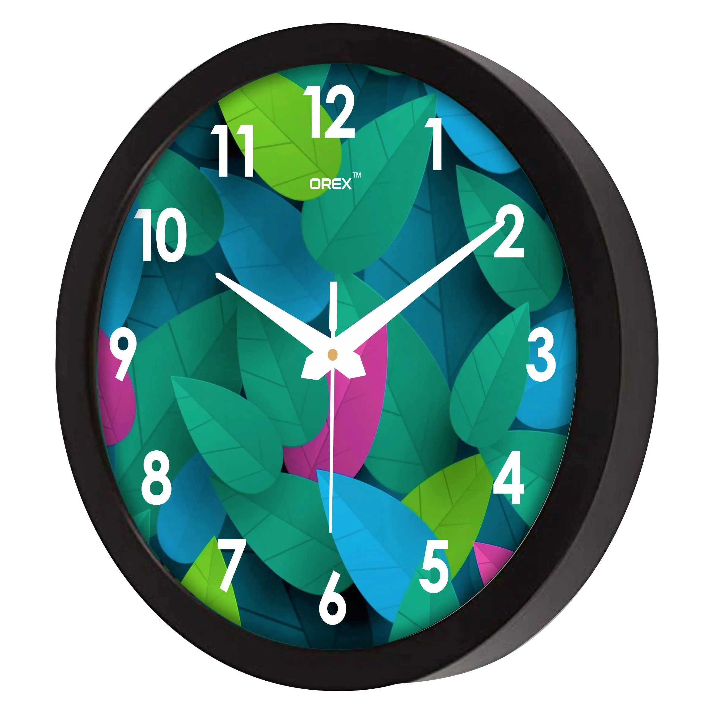 OREX Stylish Leaves Design Analog Wall Clock For Home/Living Room/Bedroom/Kitchen/Office/Kids Room (Black-003)(Plastic)