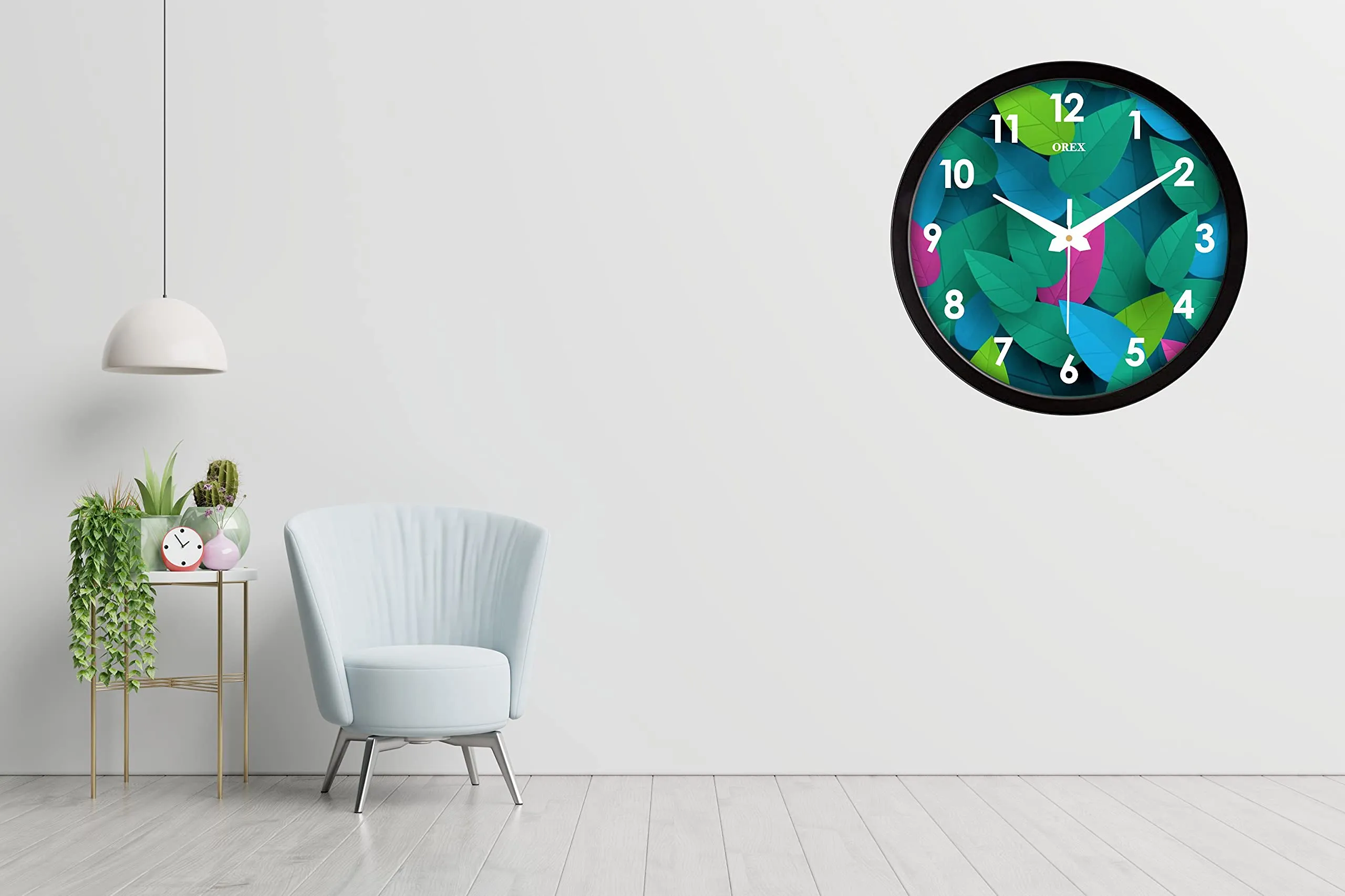 OREX Stylish Leaves Design Analog Wall Clock For Home/Living Room/Bedroom/Kitchen/Office/Kids Room (Black-003)(Plastic)