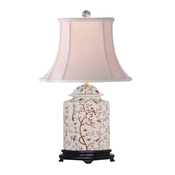 Porcelain White Birch Scalloped Tea Jar Lamp