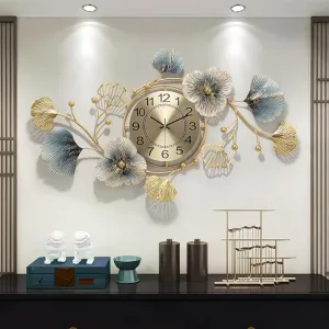QS OVERSEAS Decorative Metal Wall Clock Floral Design with Silent Sweep Machine | Metal Wall Clock Decor for Living for Living Room Size 37x2x21inch | Multicolor Set of 1