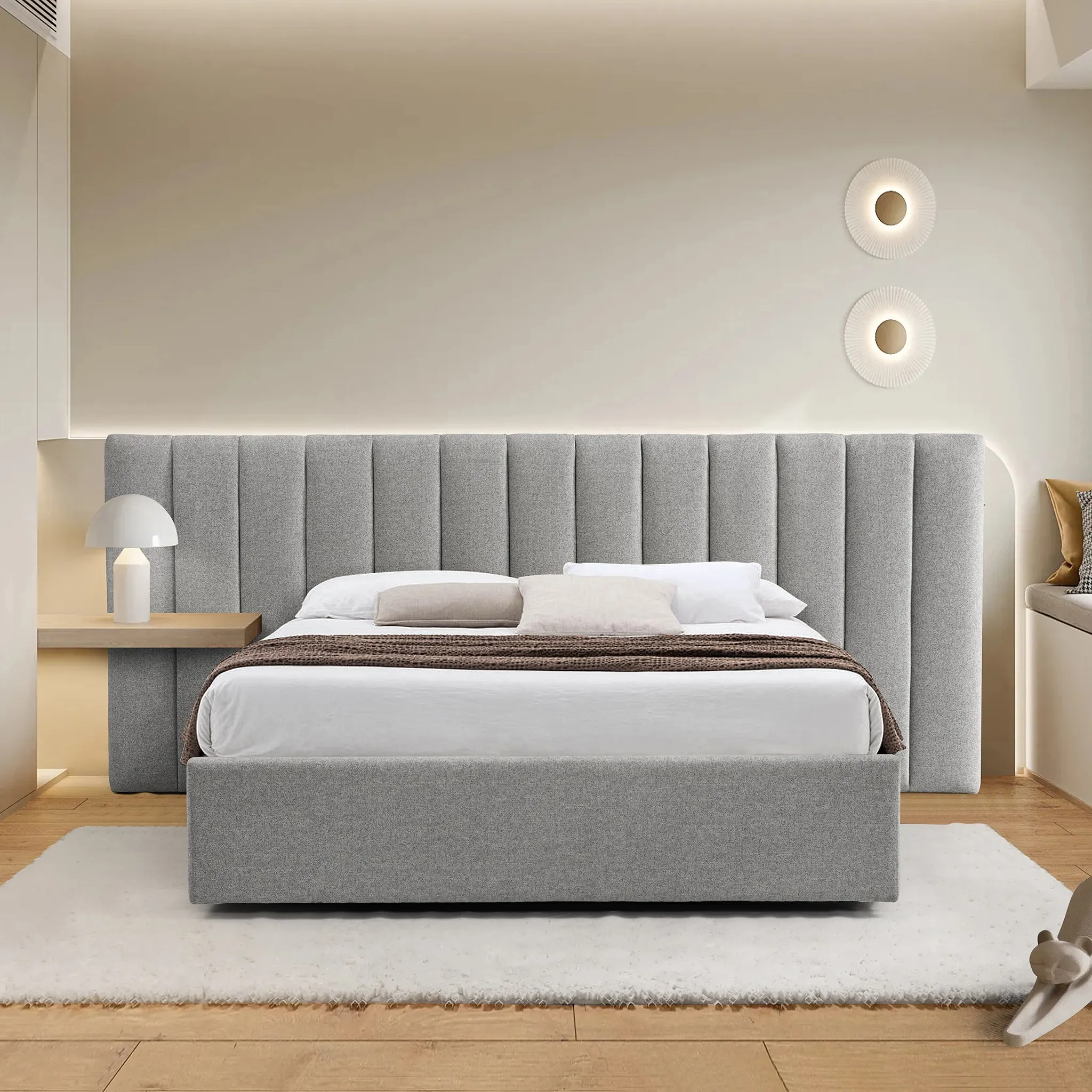 Ralph Wide Base Queen Bed Frame - Spec Grey with Storage