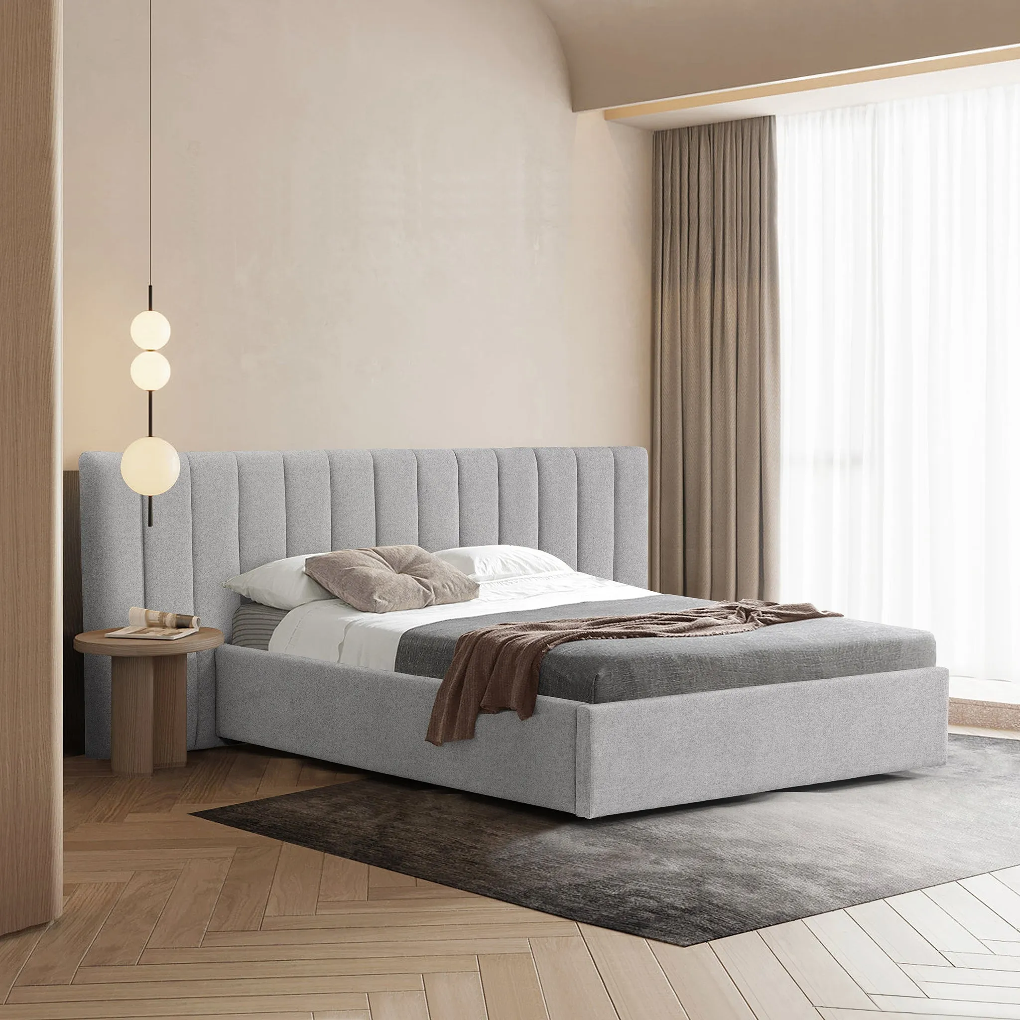 Ralph Wide Base Queen Bed Frame - Spec Grey with Storage