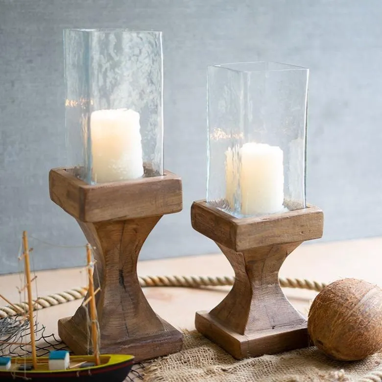 Recycled Wood Glass Hurricane Set