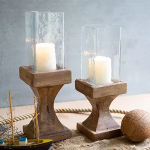 Recycled Wood Glass Hurricane Set