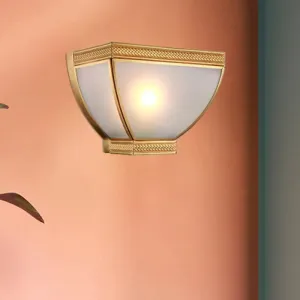 Retro Wall Mounted 1-Head Opaque Glass Torch Flush Wall Light with Gold Edge