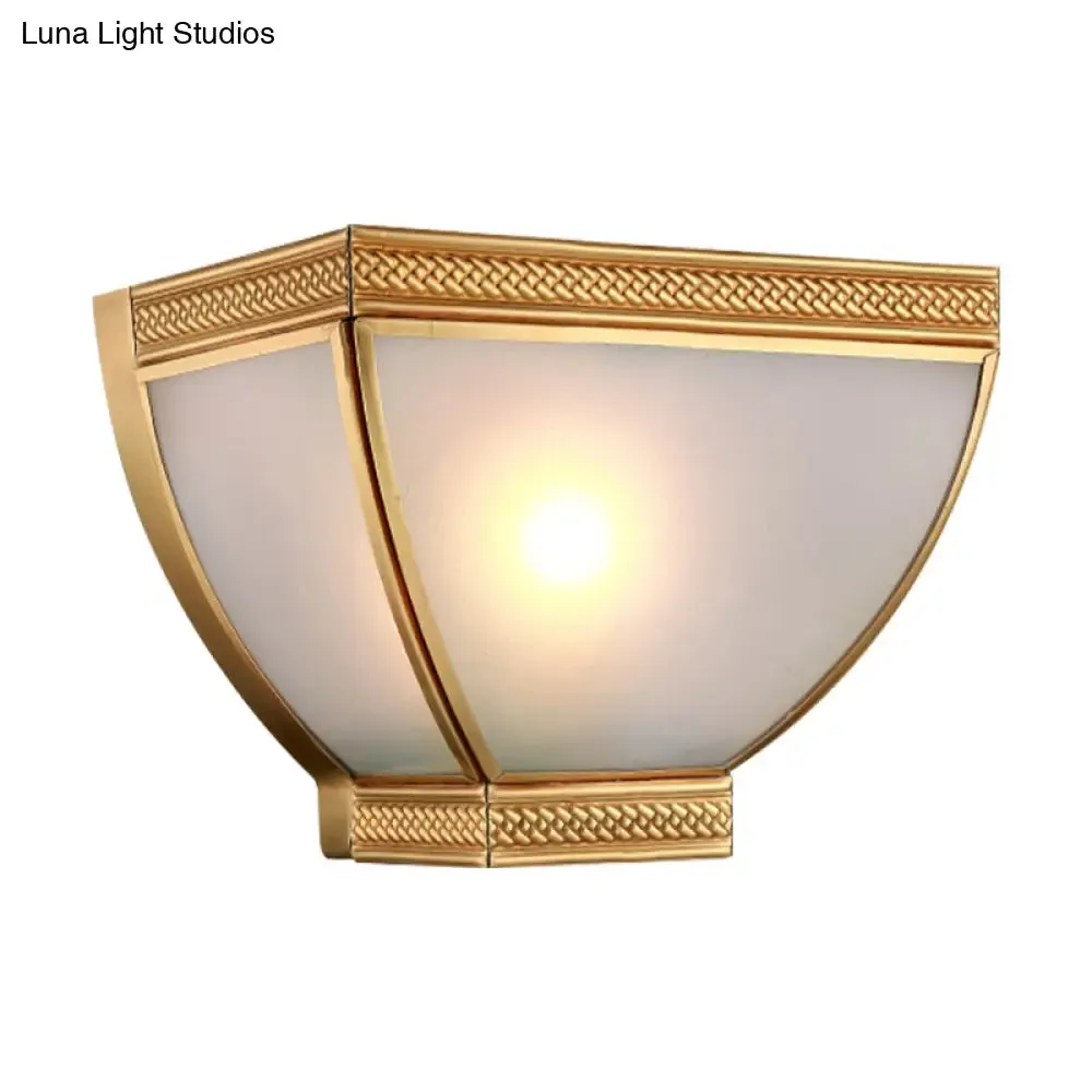 Retro Wall Mounted 1-Head Opaque Glass Torch Flush Wall Light with Gold Edge