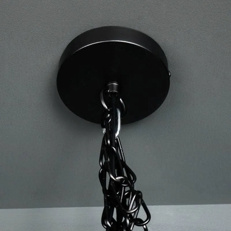 Rome 5 Light Matt Black & Ribbed Glass Pendant Light