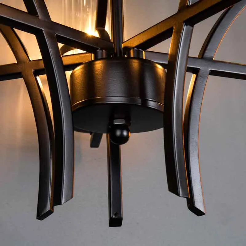 Rome 5 Light Matt Black & Ribbed Glass Pendant Light