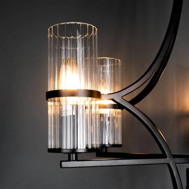 Rome 5 Light Matt Black & Ribbed Glass Pendant Light