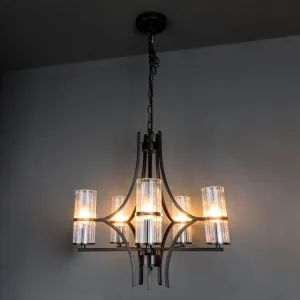 Rome 5 Light Matt Black & Ribbed Glass Pendant Light