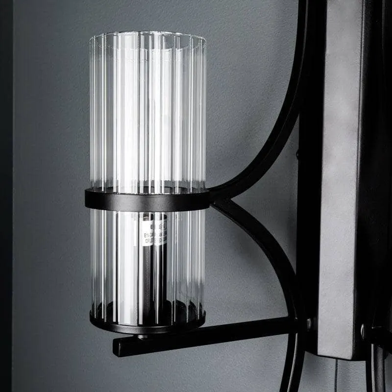 Rome Matt Black & Ribbed Glass Double Wall Light