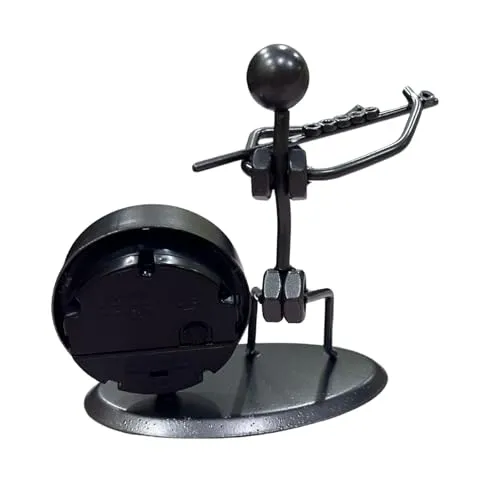 Rudra Kriti | Iron Figurine Table Clock - Minimalist Decor Clock with Flute Player Figurine - Unique Art Piece with Roman Numeral Face - 6.3 Inches Tall