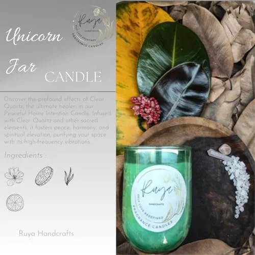 Ruya's Handcrafts Serinity Unicorn Jars Double Wick Clear Quartz Stone | Enhancing Alignment with Desired Outcomes Therapy Candles | Manifestation glow Candles (Amber Feels)