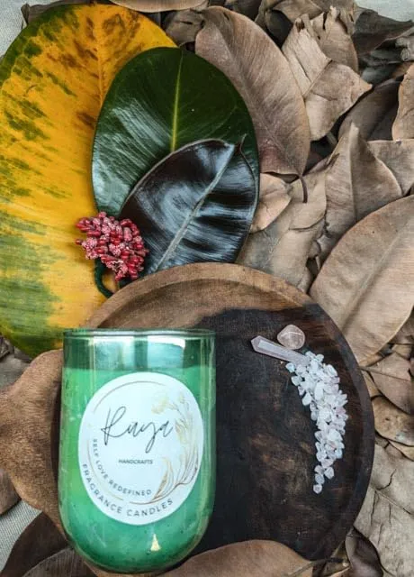 Ruya's Handcrafts Serinity Unicorn Jars Double Wick Clear Quartz Stone | Enhancing Alignment with Desired Outcomes Therapy Candles | Manifestation glow Candles (Amber Feels)