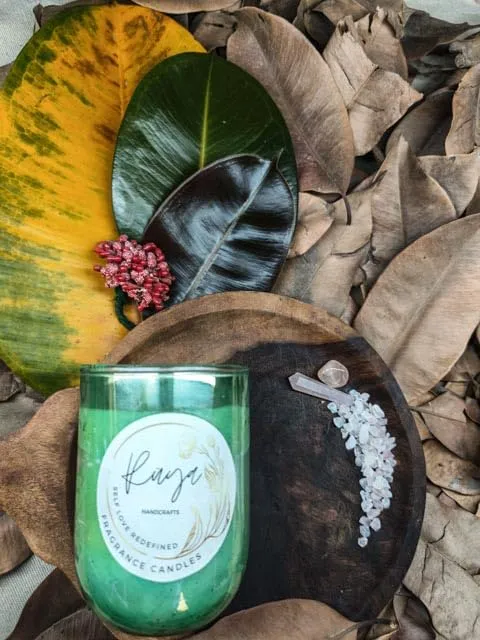 Ruya's Handcrafts Serinity Unicorn Jars Double Wick Clear Quartz Stone | Enhancing Alignment with Desired Outcomes Therapy Candles | Manifestation glow Candles (Amber Feels)
