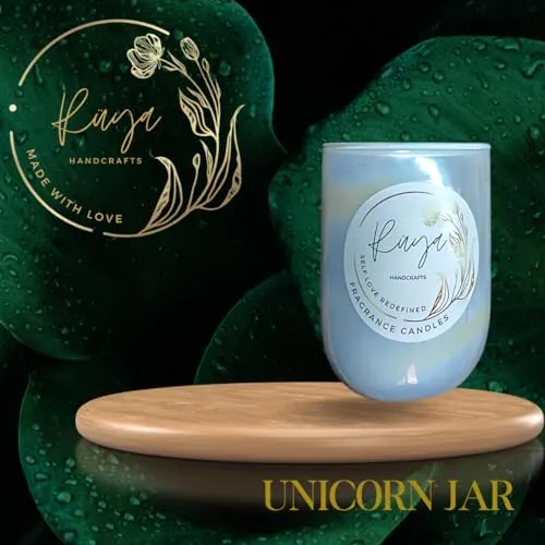 Ruya's Handcrafts Serinity Unicorn Jars Double Wick Clear Quartz Stone | Enhancing Alignment with Desired Outcomes Therapy Candles | Manifestation glow Candles (Amber Feels)