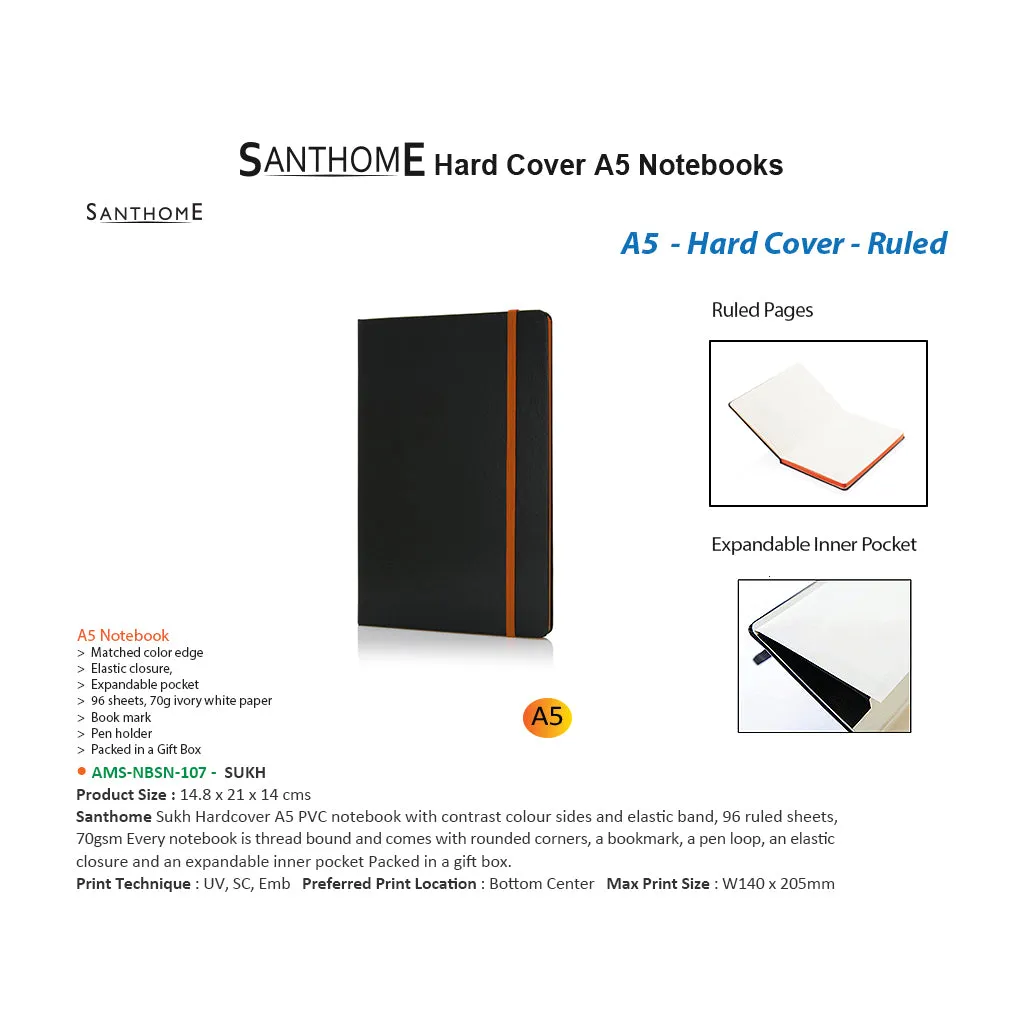 SANTHOME Sukh Hardcover A5 Size, Ruled PVC Notebook - (AMS-NBSN-SN-107- SUKH)