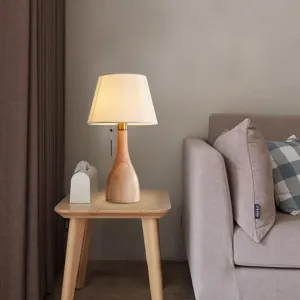 Scandinavian Modern Minimalist Vase Base Solid Wood Fabric 1-Light Table Lamp