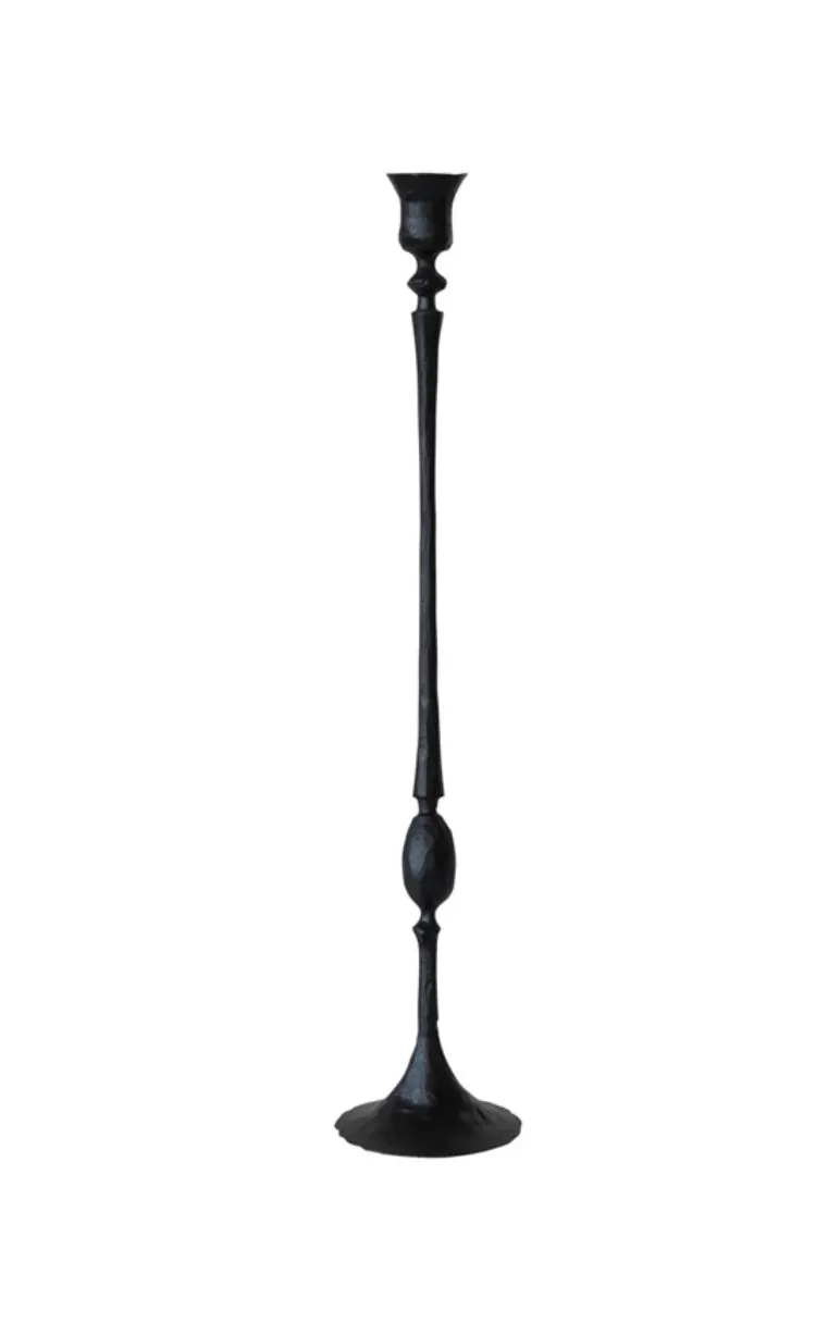 Tall Hand-Forged Iron Taper Holder, Black