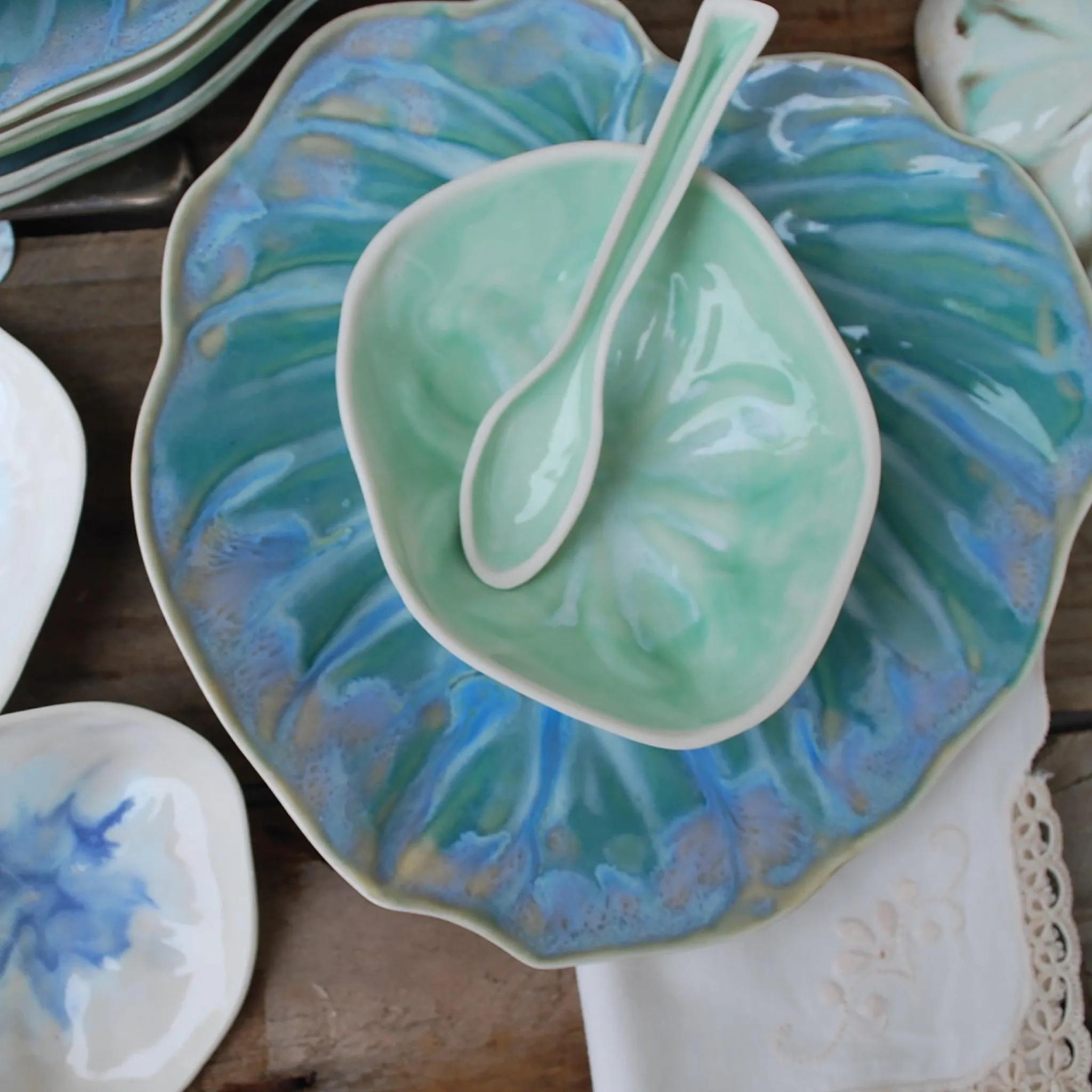 Teal Decorative Salad Plates Set 2