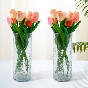 The Better Home Glass Vase for Home Decor (2Pcs- 24cm) |Center Table Decorative Items| Flower Vases for Home Decor| Dining Table Decorative Items| Transparent Flower Vase for Living Room, Office