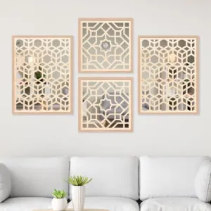 The Wowart Modern Wood Wall Mirror Decor Panels - Jharokha Frames for Wall Decor/Framed Wall Mirror hanging Wooden Art for Living Room, Bedroom, Office Decor (WDJ-BB1.19, 13x19/13x13 inches)