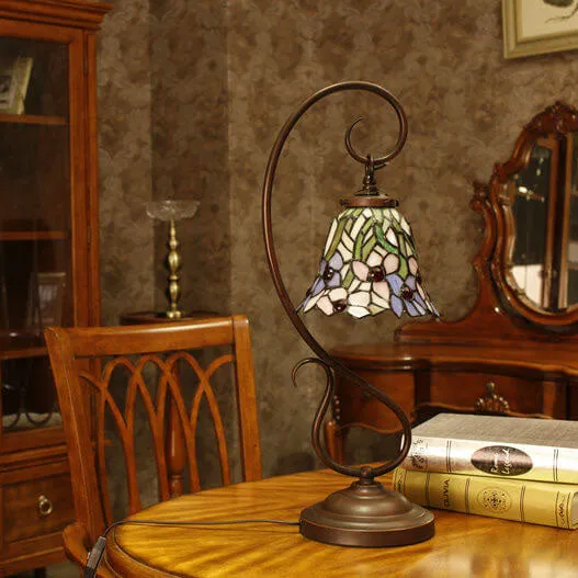 Tiffany Simple Orchid Stained Glass Metal 1-Light Table Lamp