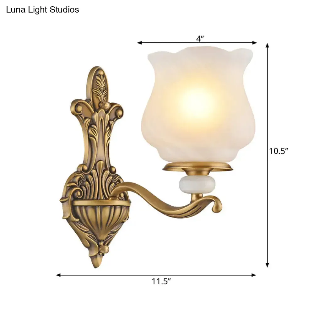 Traditional Brass Wall Sconce with Frosted Glass Shade – Half Head Design