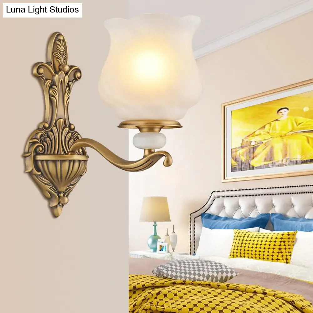 Traditional Brass Wall Sconce with Frosted Glass Shade – Half Head Design