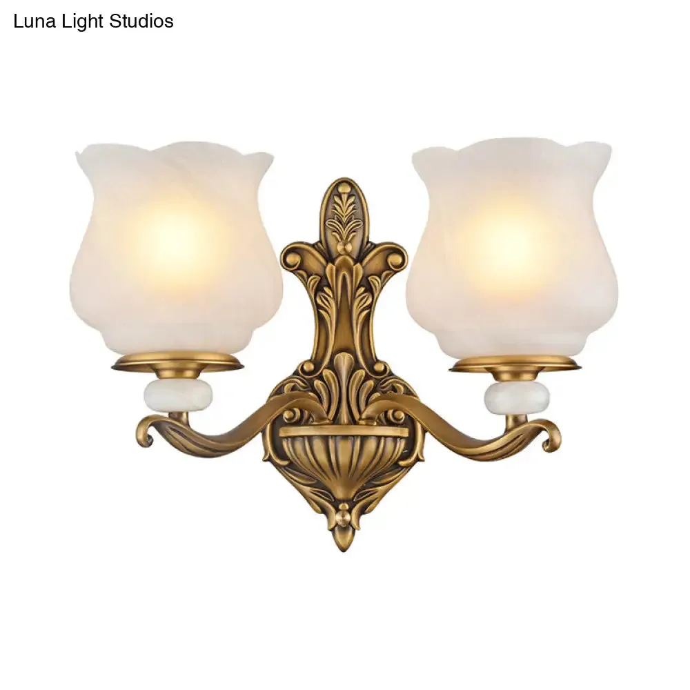 Traditional Brass Wall Sconce with Frosted Glass Shade – Half Head Design