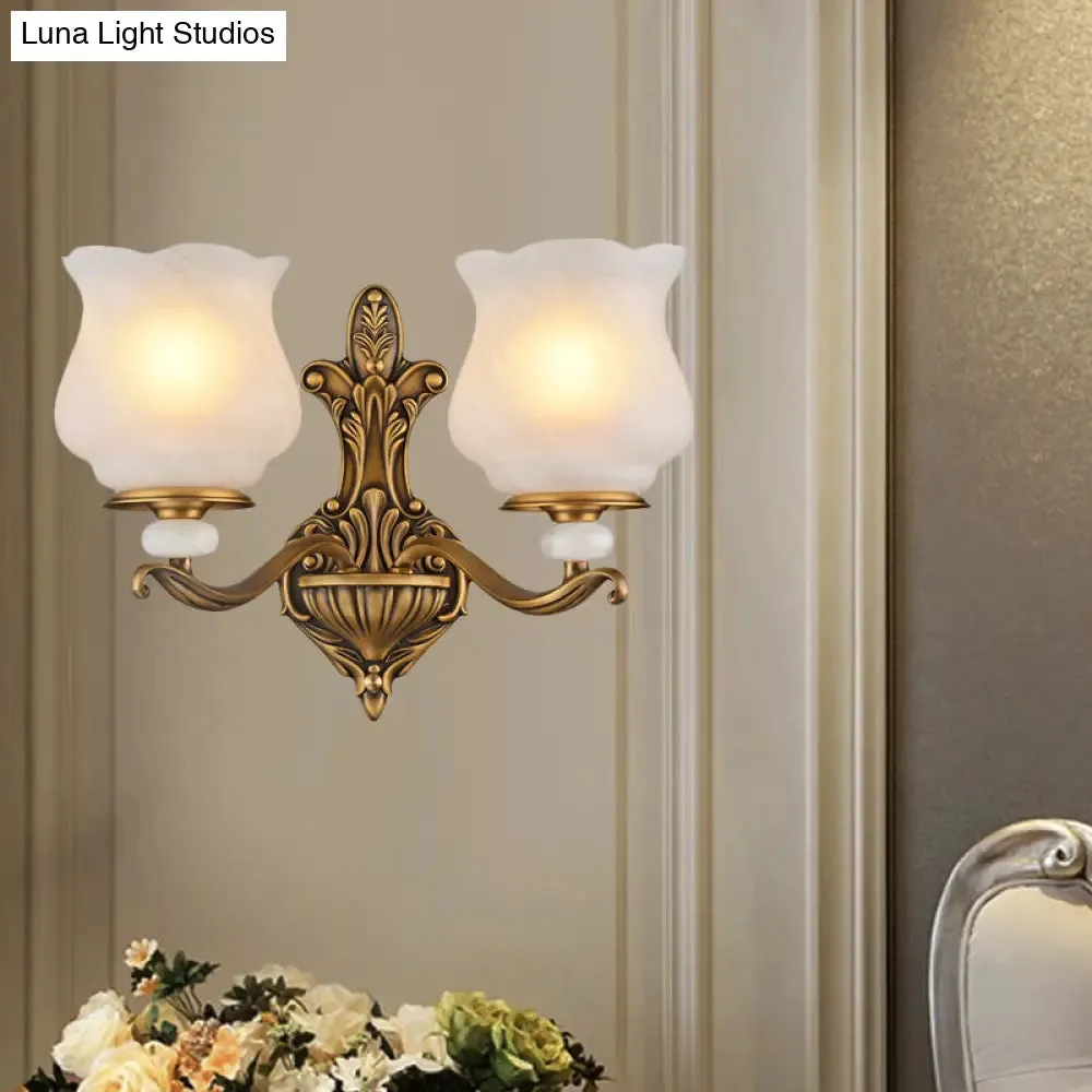 Traditional Brass Wall Sconce with Frosted Glass Shade – Half Head Design