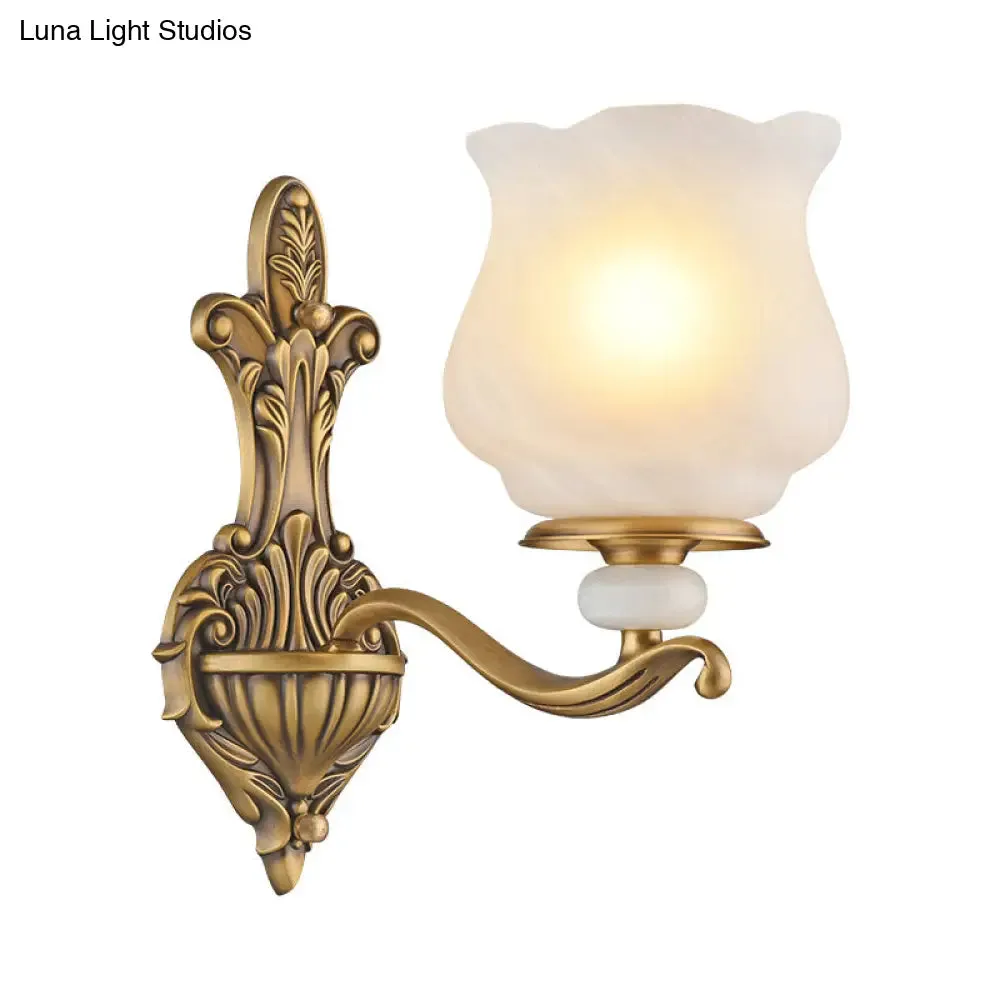 Traditional Brass Wall Sconce with Frosted Glass Shade – Half Head Design