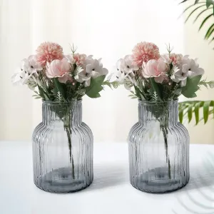 UMAI Glass Vase for Home Decor (2Pcs- 20cm) |Center Table Decorative Items| Flower Vases For Home Decor| Dining Table Decorative Items| Transparent Flower Vase For Living Room, Office, Bookshelf- Grey