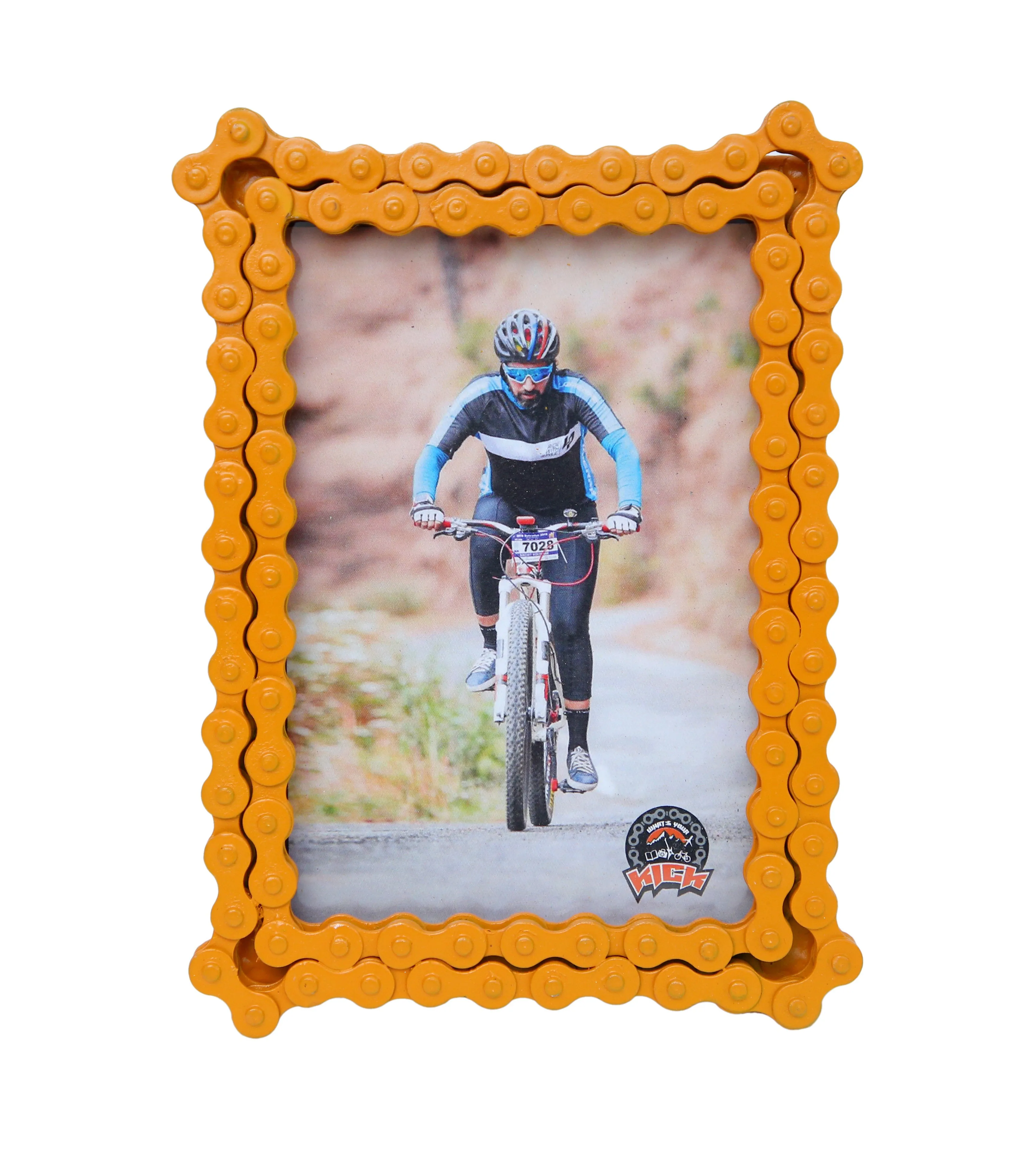 Upcycled Bike Chain Photo Frame With Bumblebee Yellow Finish