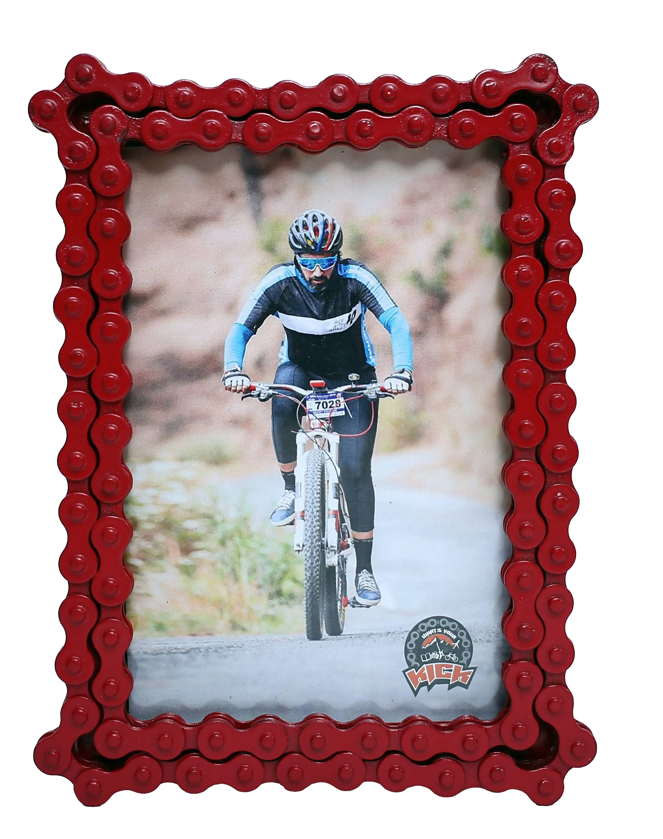 Upcycled Bike Chain Photo Frame With Candy Apple Red Finish