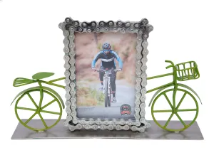 Upcycled Bike Chain Photo Frame With Cycle Basil Green With Silver Plating