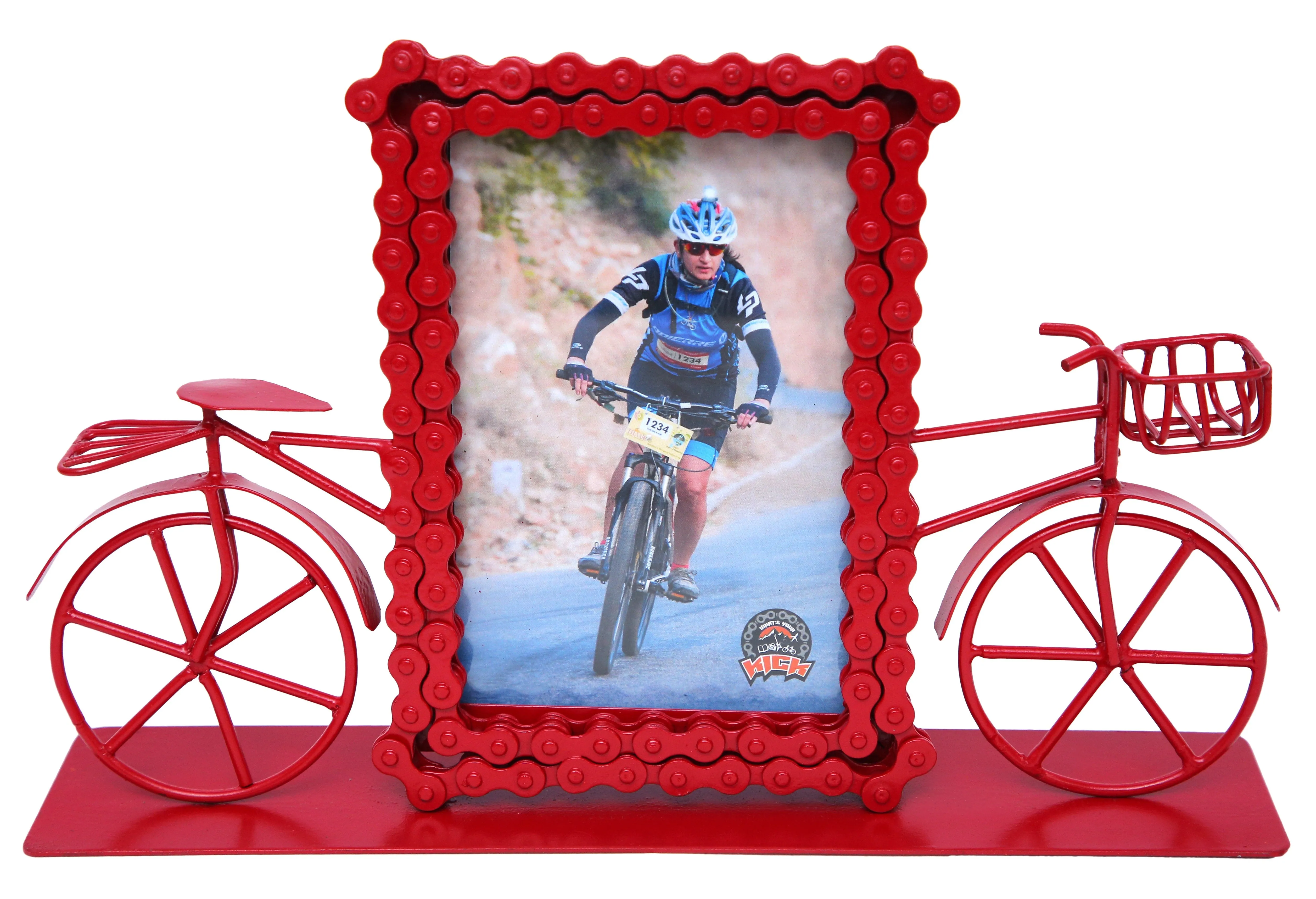 Upcycled Bike Chain Photo Frame With Cycle Candy Apple Red Finish