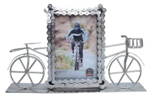 Upcycled Bike Chain Photo Frame With Cycle Silver Plating Finish