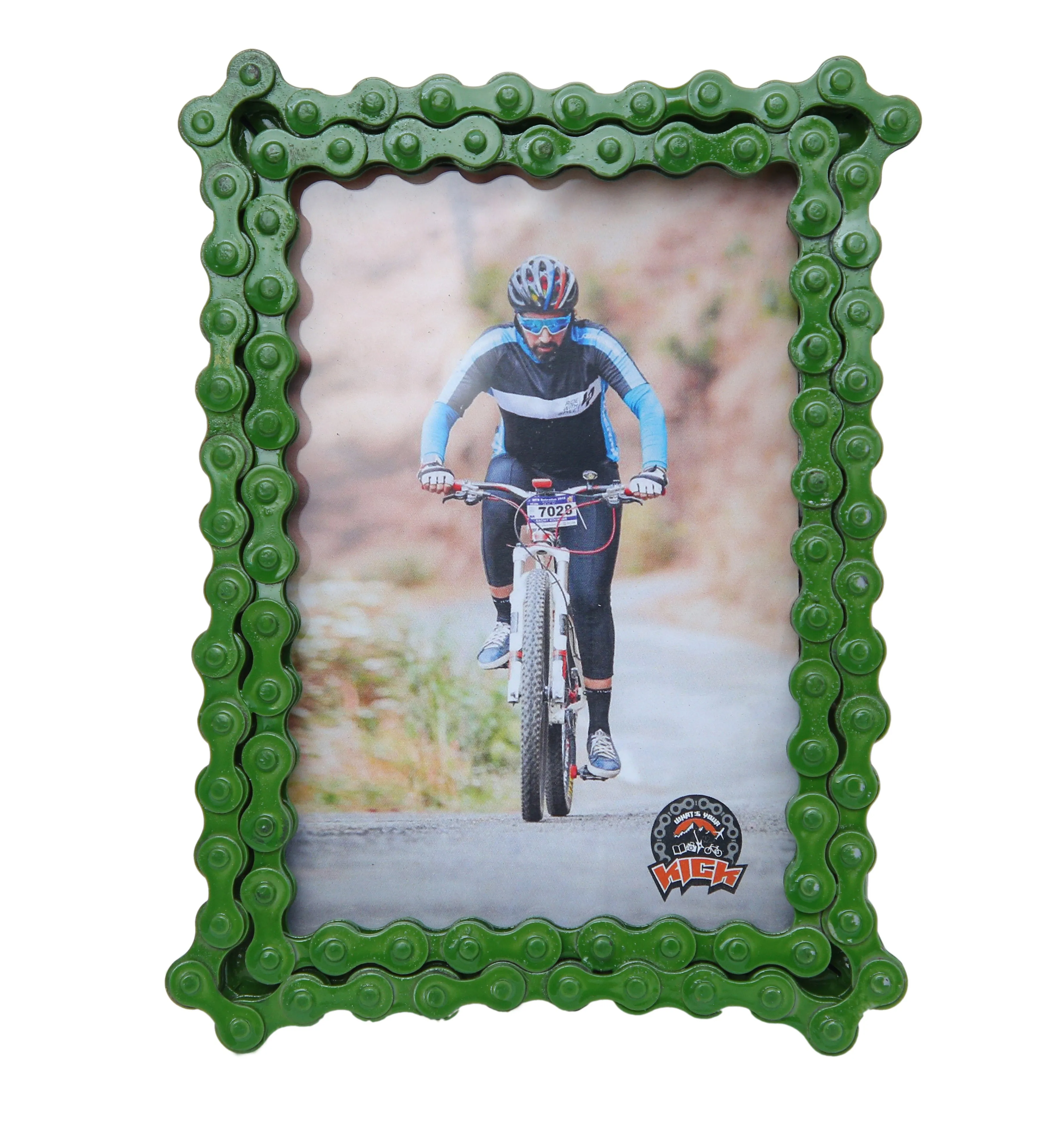 Upcycled Bike Chain Photo Frame With Emerald Green Finish