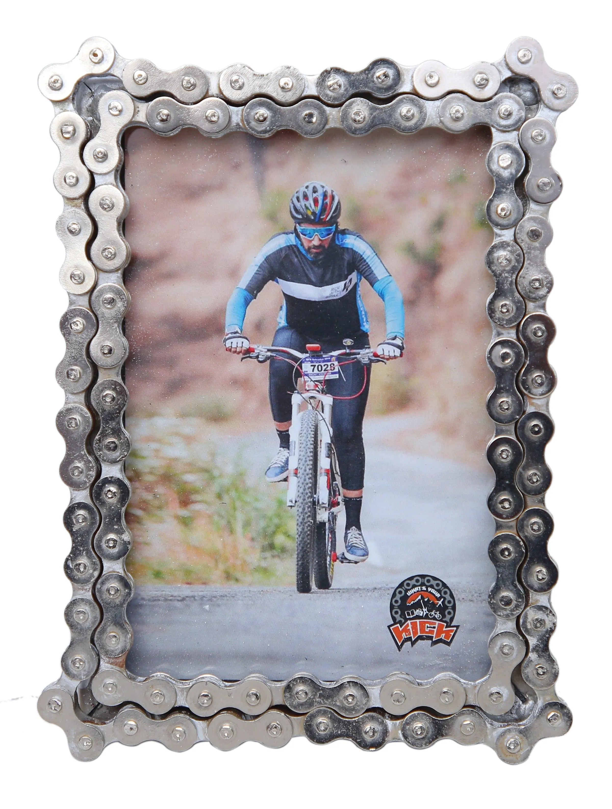 Upcycled Bike Chain Photo Frame With Silver Plating Finish