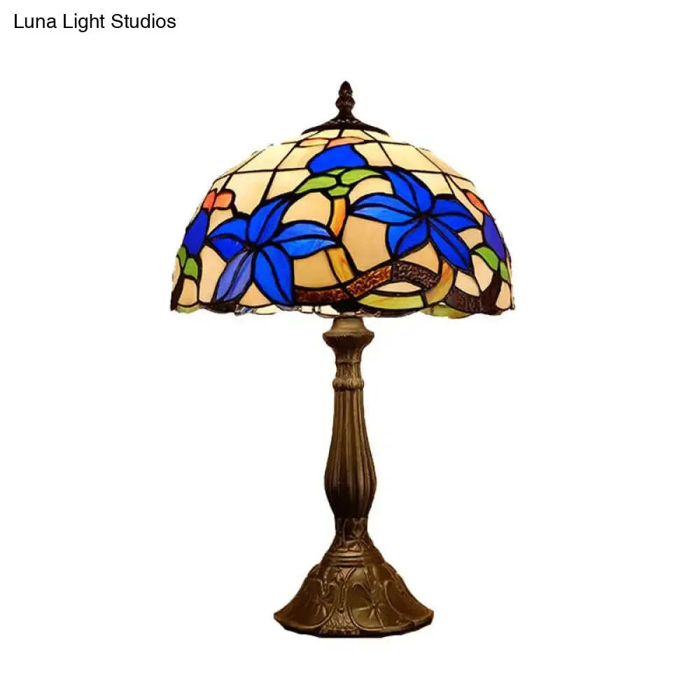 Valentina - Bronze Stained Glass Bronze Nightstand Lighting Dome 1 Light Tiffany Night Table Light with Gardenia Pattern