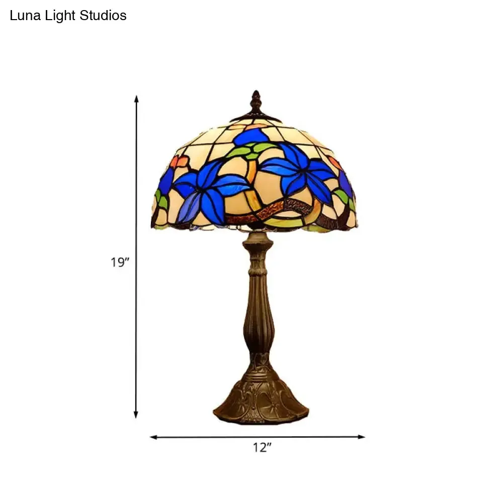 Valentina - Bronze Stained Glass Bronze Nightstand Lighting Dome 1 Light Tiffany Night Table Light with Gardenia Pattern