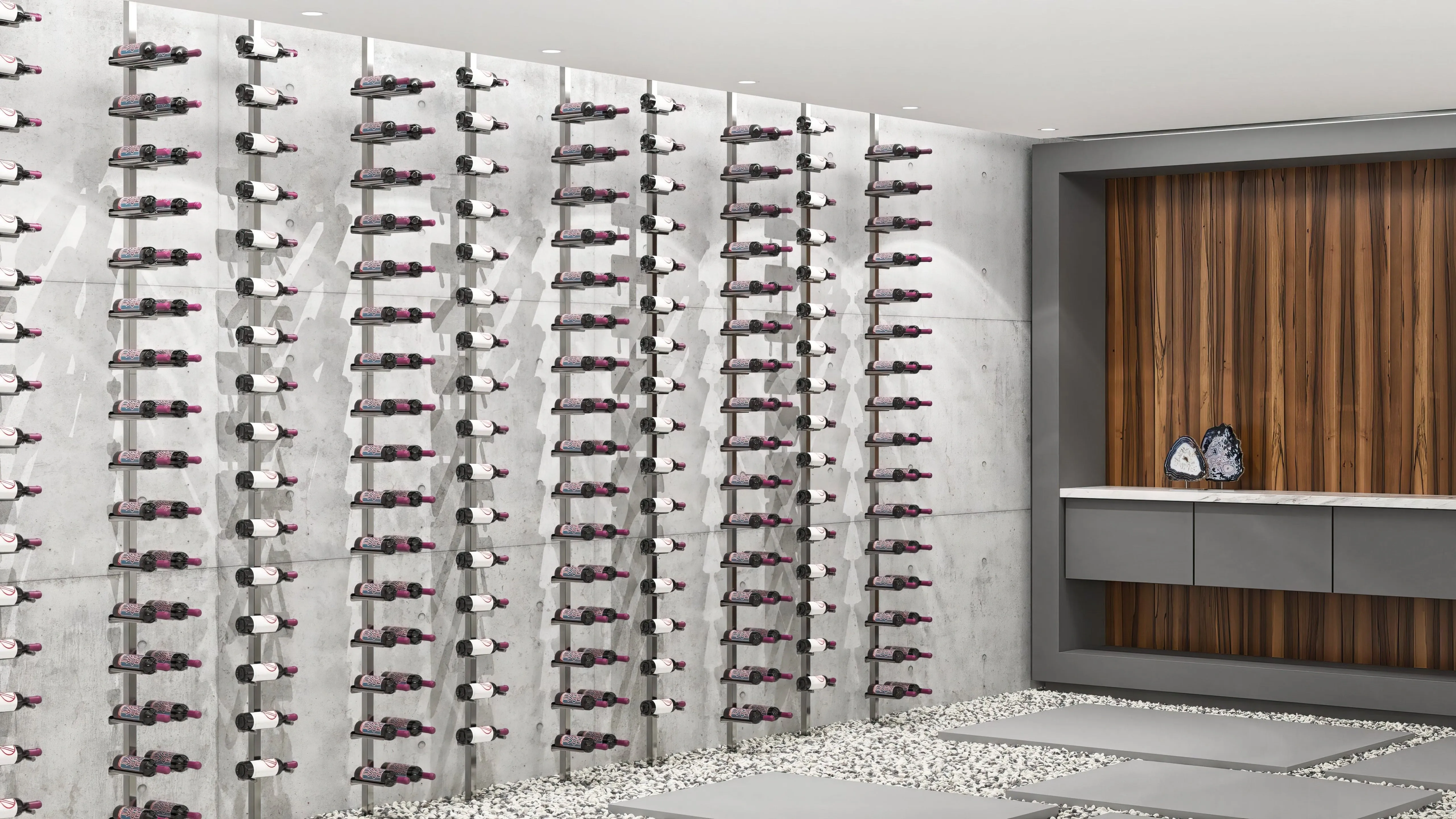 Vino Series Pins Floating Wine Rack Frame Kit, Single Sided Floor-to-Ceiling (60 bottles - Triple Depth)
