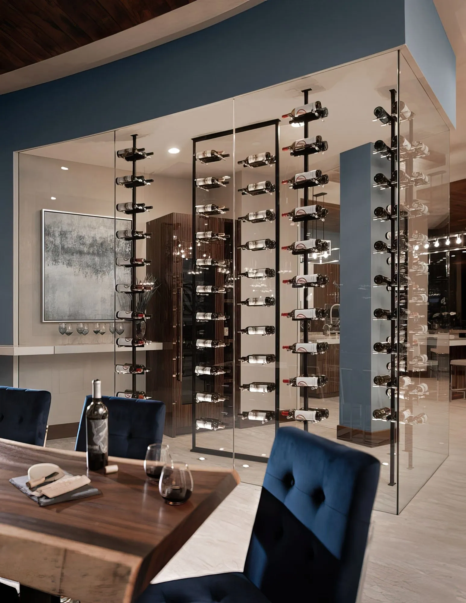 Vino Series Pins Floating Wine Rack Frame Kit, Single Sided Floor-to-Ceiling (60 bottles - Triple Depth)