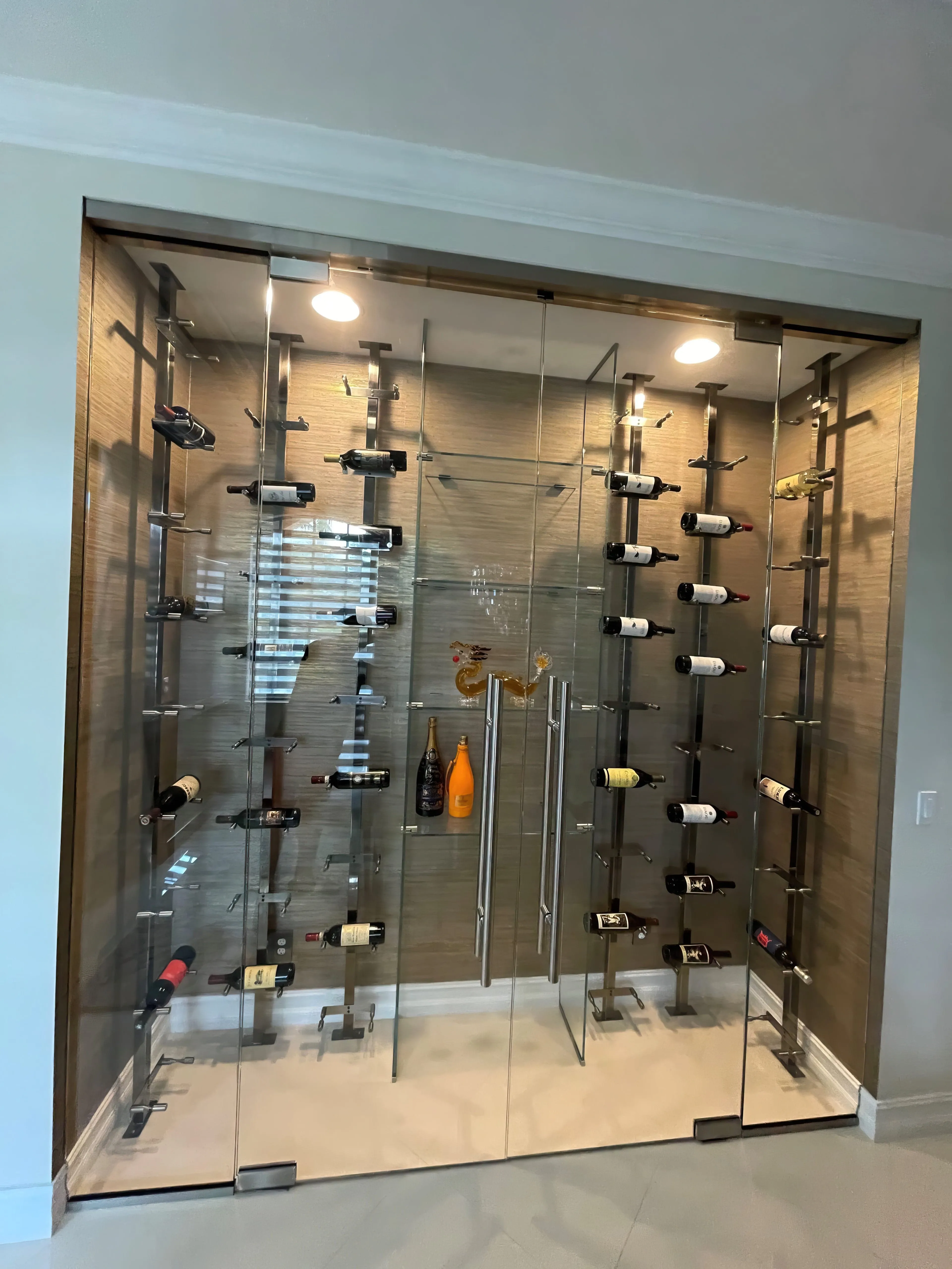 Vino Series Pins Floating Wine Rack Frame Kit, Single Sided Floor-to-Ceiling (60 bottles - Triple Depth)