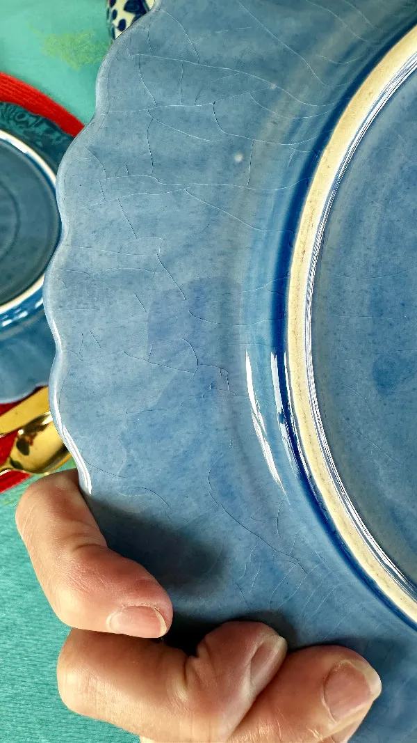 Vintage Dinner Plates, Bordallo Pinheiro, Blue Basket Weave Pattern, Set of 3, Portugal