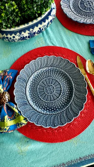 Vintage Dinner Plates, Bordallo Pinheiro, Blue Basket Weave Pattern, Set of 3, Portugal