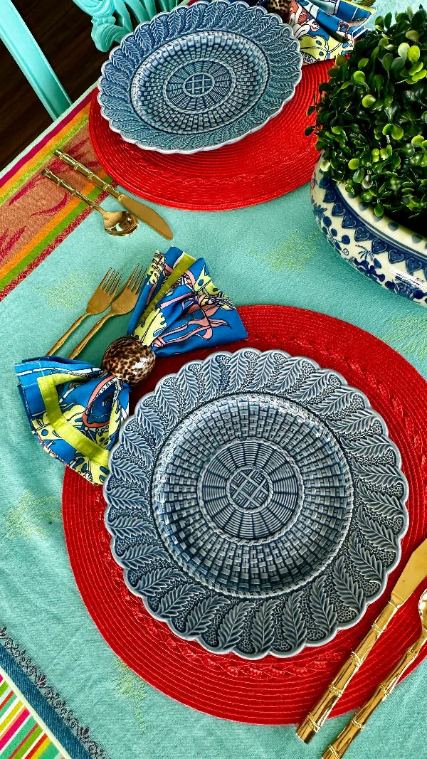 Vintage Dinner Plates, Bordallo Pinheiro, Blue Basket Weave Pattern, Set of 3, Portugal