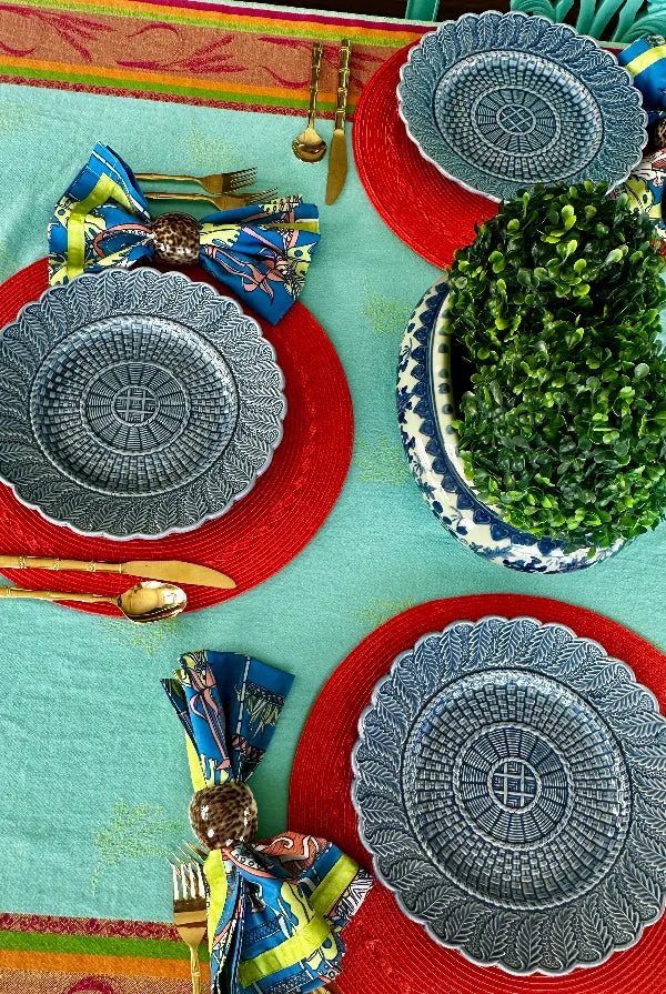 Vintage Dinner Plates, Bordallo Pinheiro, Blue Basket Weave Pattern, Set of 3, Portugal