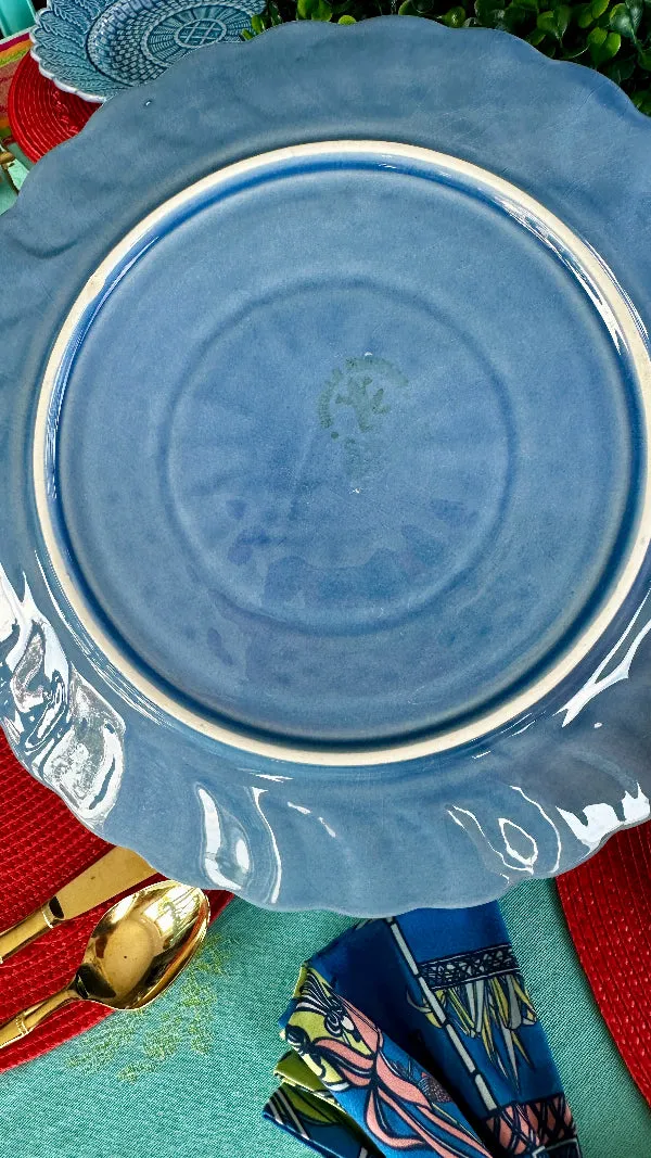 Vintage Dinner Plates, Bordallo Pinheiro, Blue Basket Weave Pattern, Set of 3, Portugal